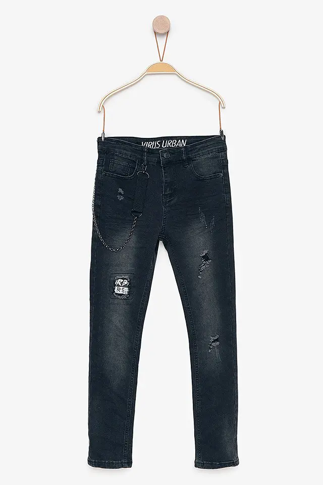 ג'ינס שחור עם קרעים ושרשרת (#32766133) - 1