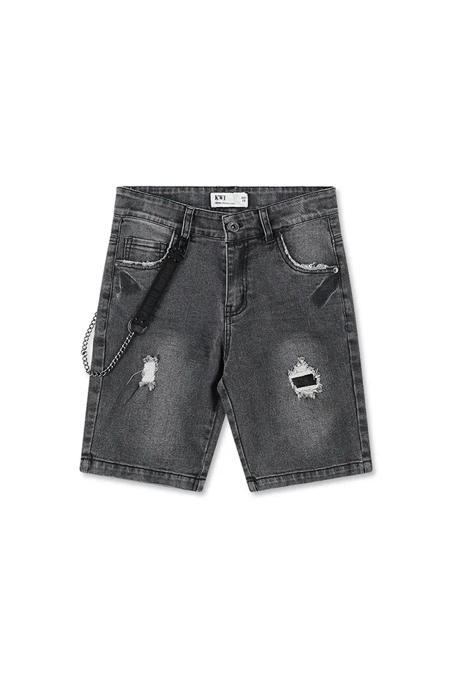 שורט ג'ינס עם קרעים ושרשרת צד (#233655777) - 1