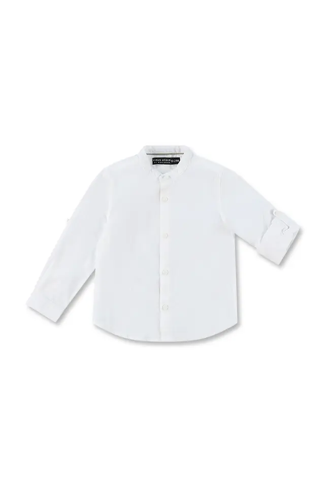 חולצה מכופתרת לבנה ללא צווארון (#13550601) - 1