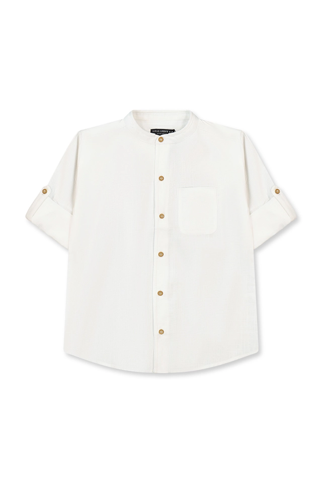 חולצה מכופתרת לבנה צווארון סיני (#142750601) - 1