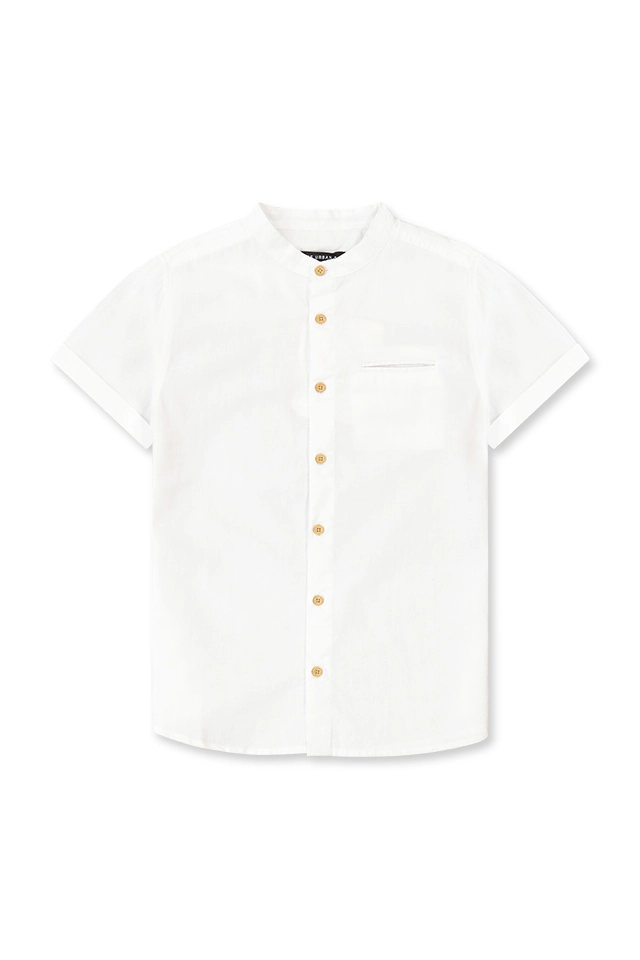 חולצה מכופתרת לבנה צווארון סיני (#242752201) - 1