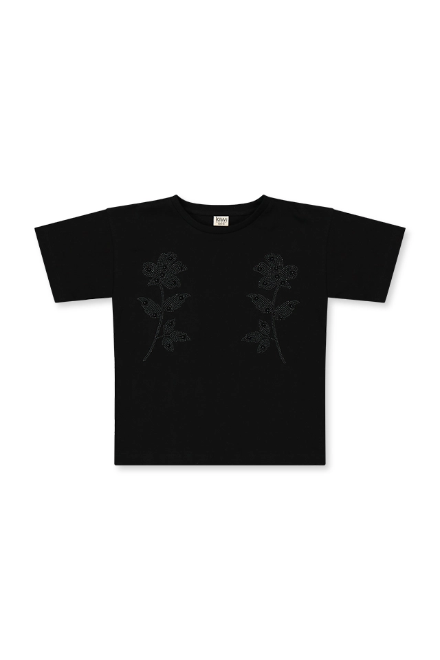 חולצה שחורה פרחים ואבנים (#241211933) - 1