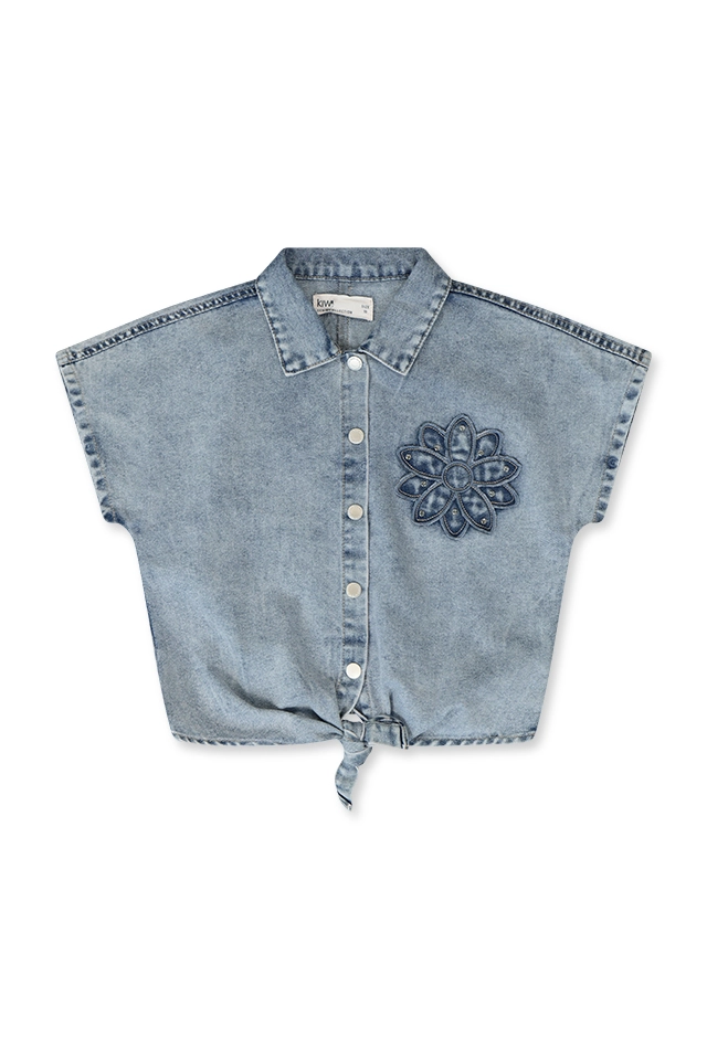 חולצה מכופתרת ג'ינס עם פרח (#26125161717) - 1